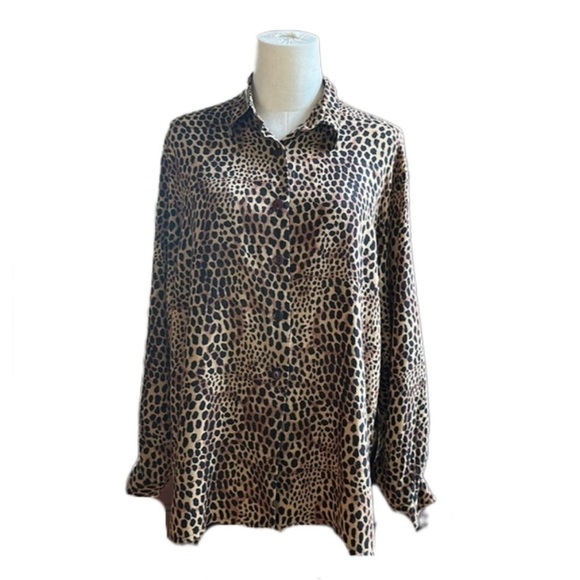 Vintage SELENE Leopard Print Long Sleeve Button Down Shirt Size 12/14 - Picture 1 of 10